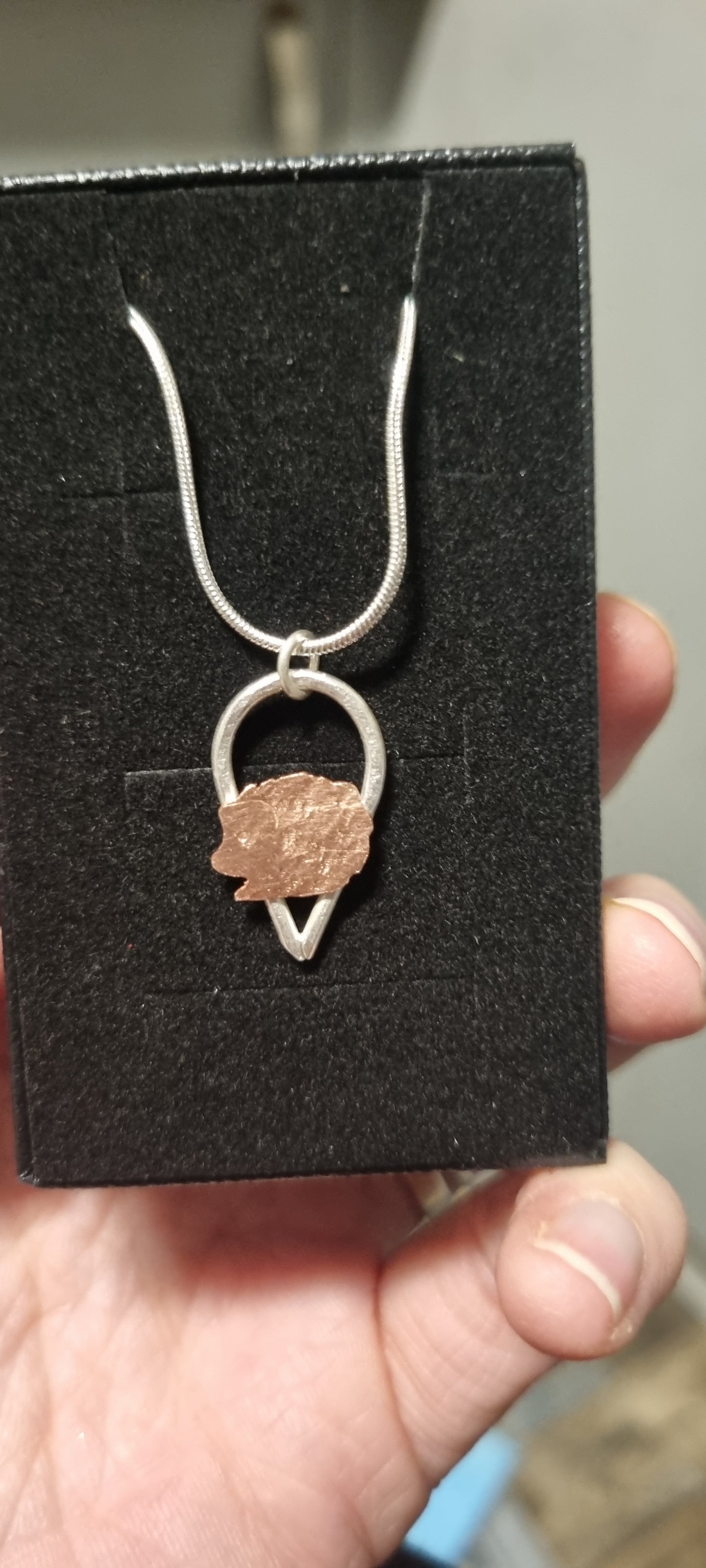 Copper hedgehog and Sterling silver pendant