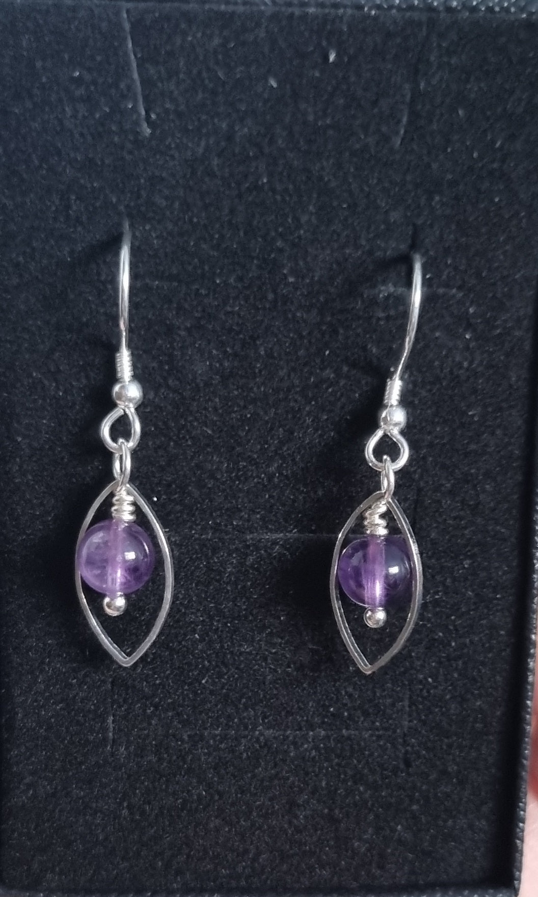 Amethyst and sterling silver leaf shaped earrings