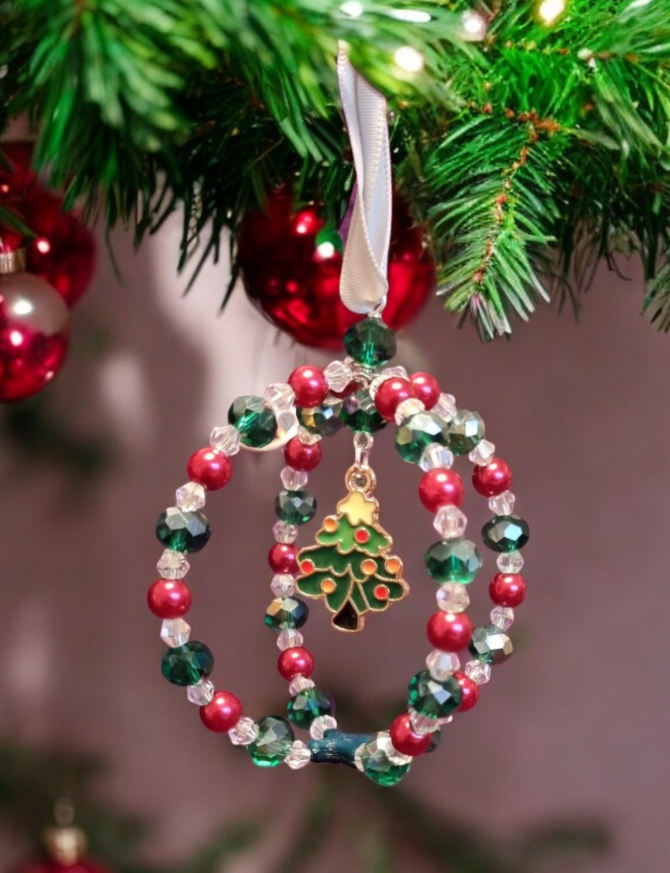 Sparkly handmade Christmas tree decoration.