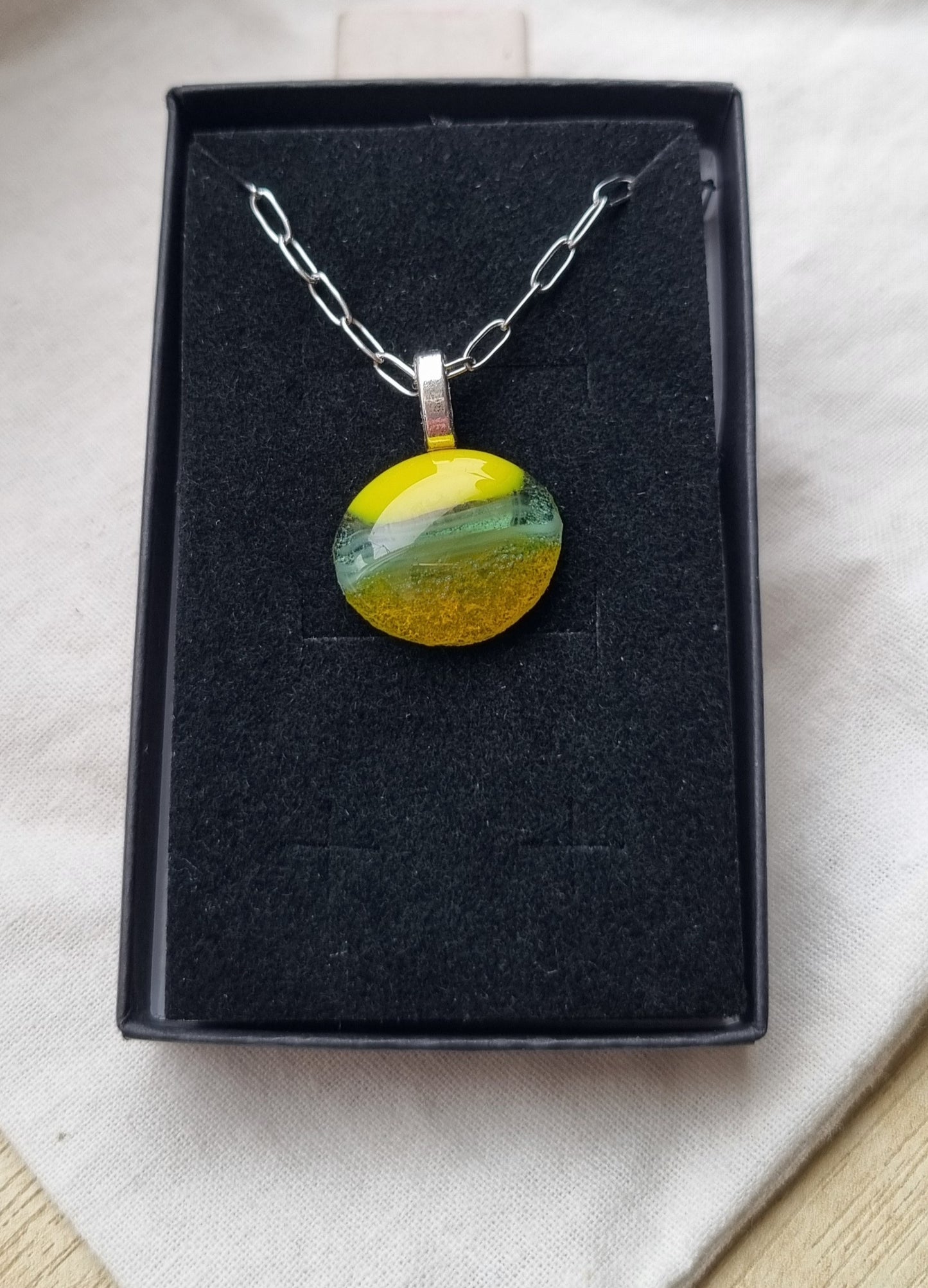 Handmade fused glass pebble necklace