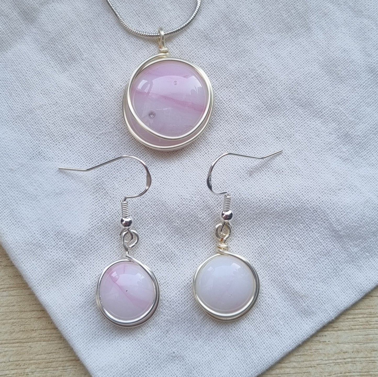 Handmade pale pink glass pebble earrings