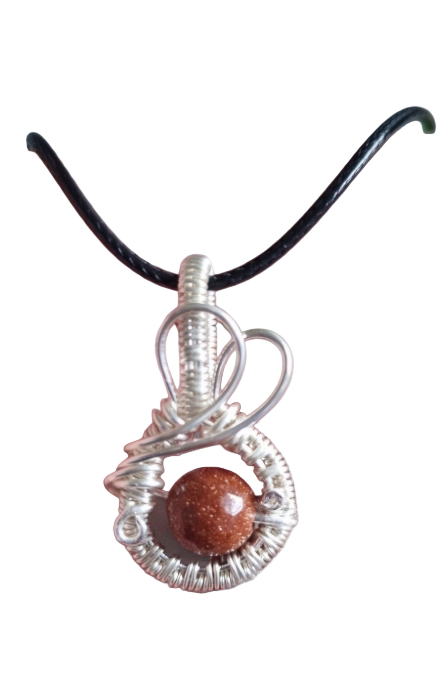 Goldstone and wire weave pendant