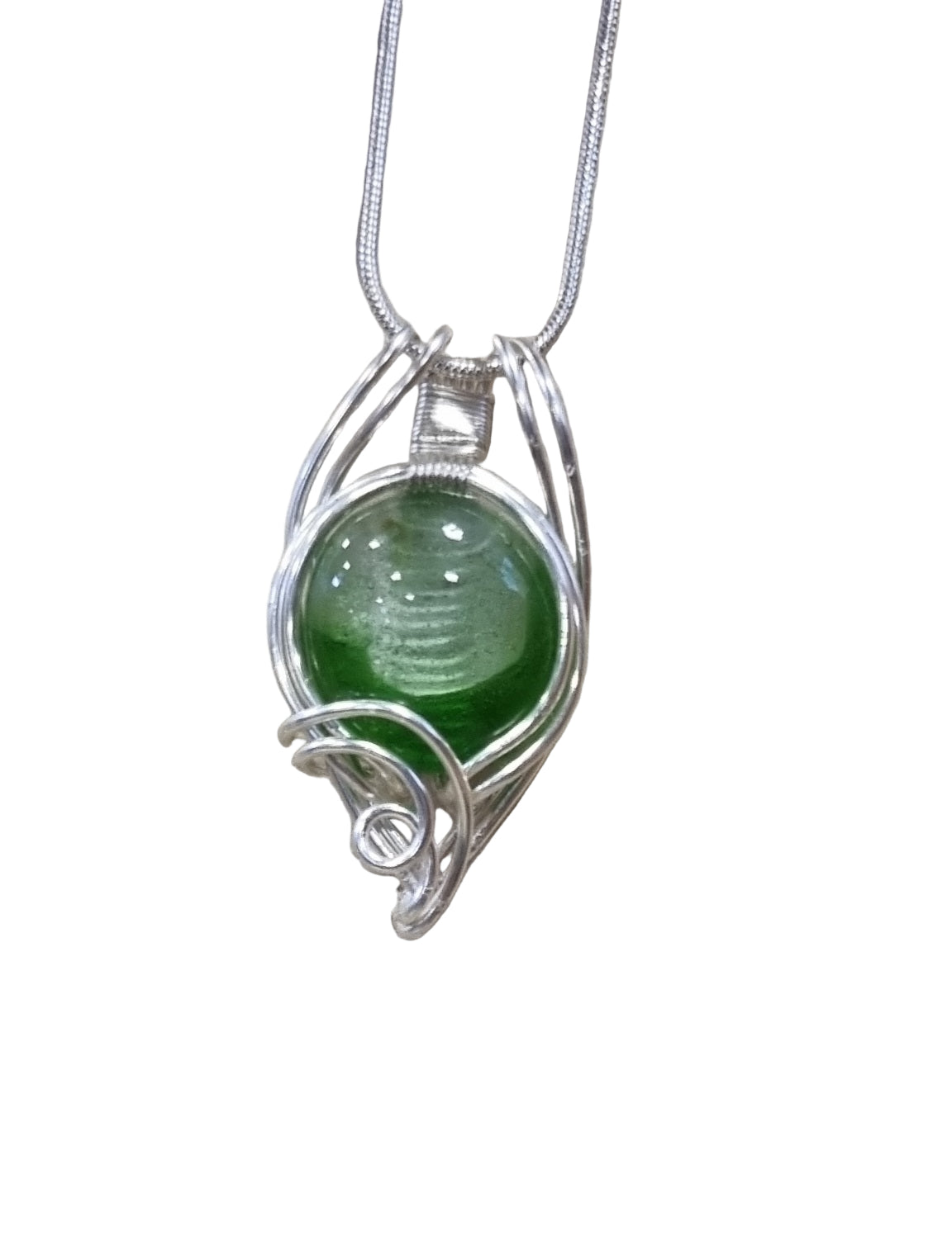 Fused glass pendant with wire wrap detail