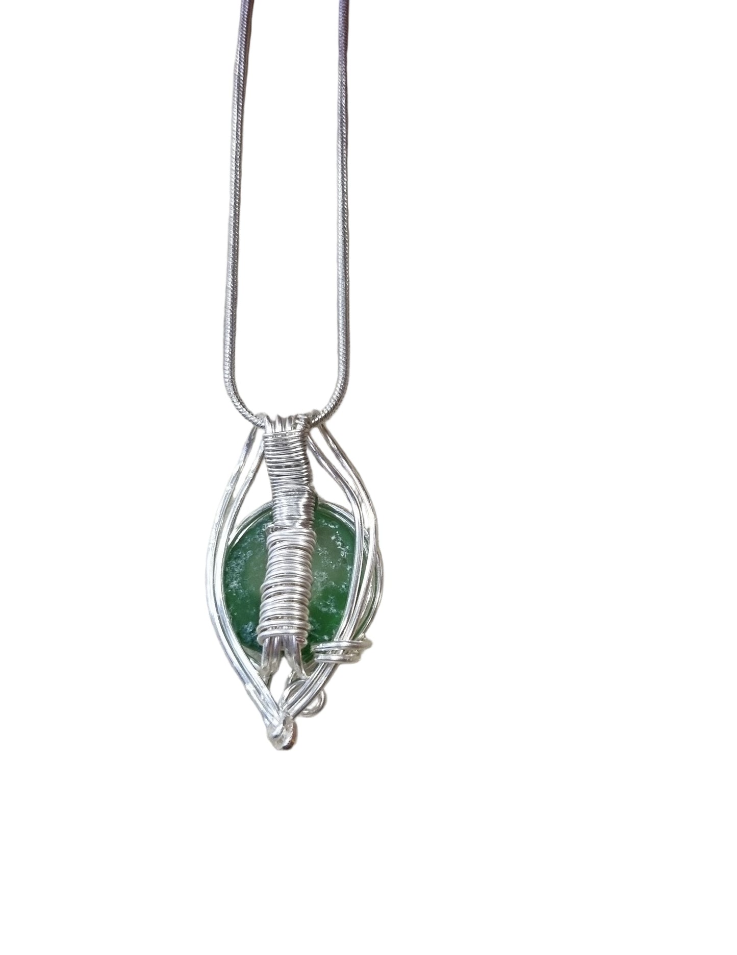 Fused glass pendant with wire wrap detail