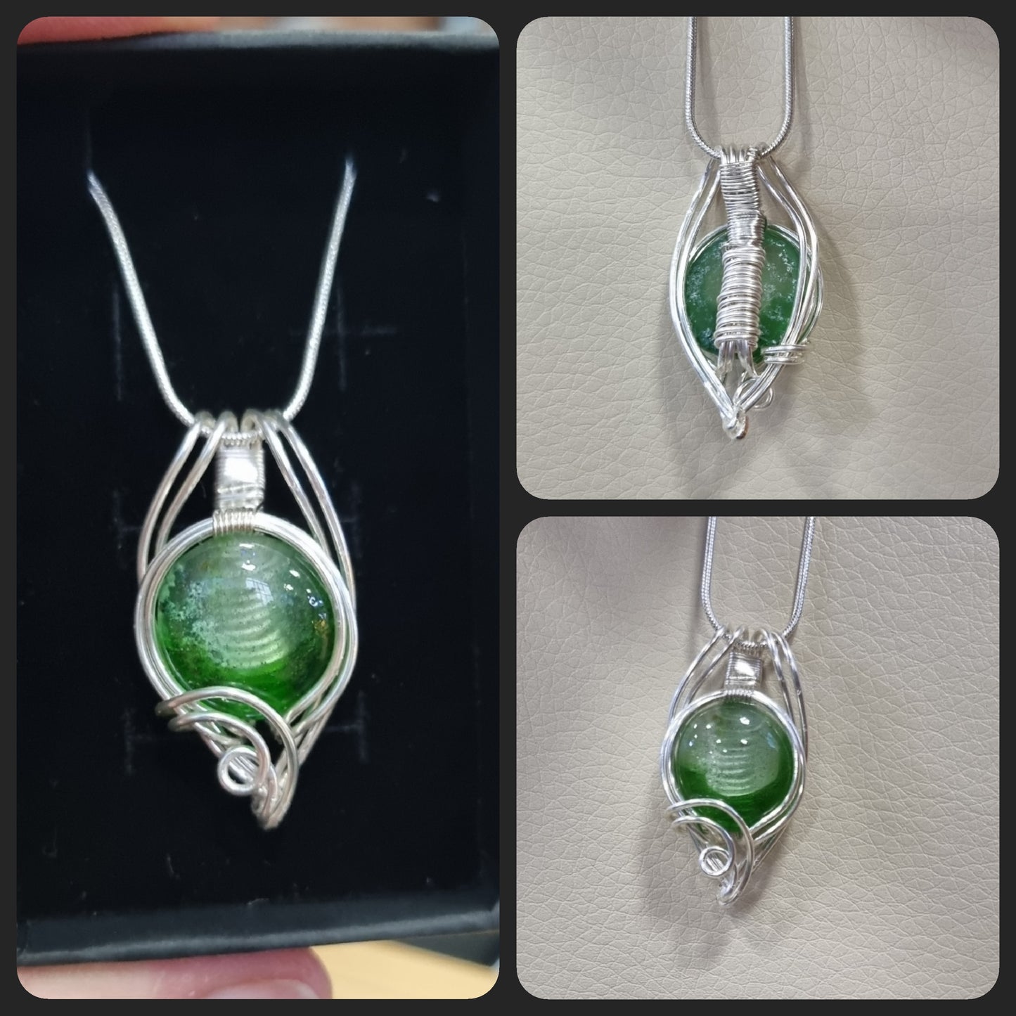 Fused glass pendant with wire wrap detail