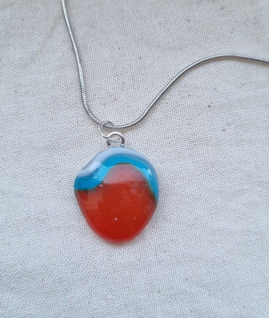 Handmade glass pebble kingfisher inspired pendant