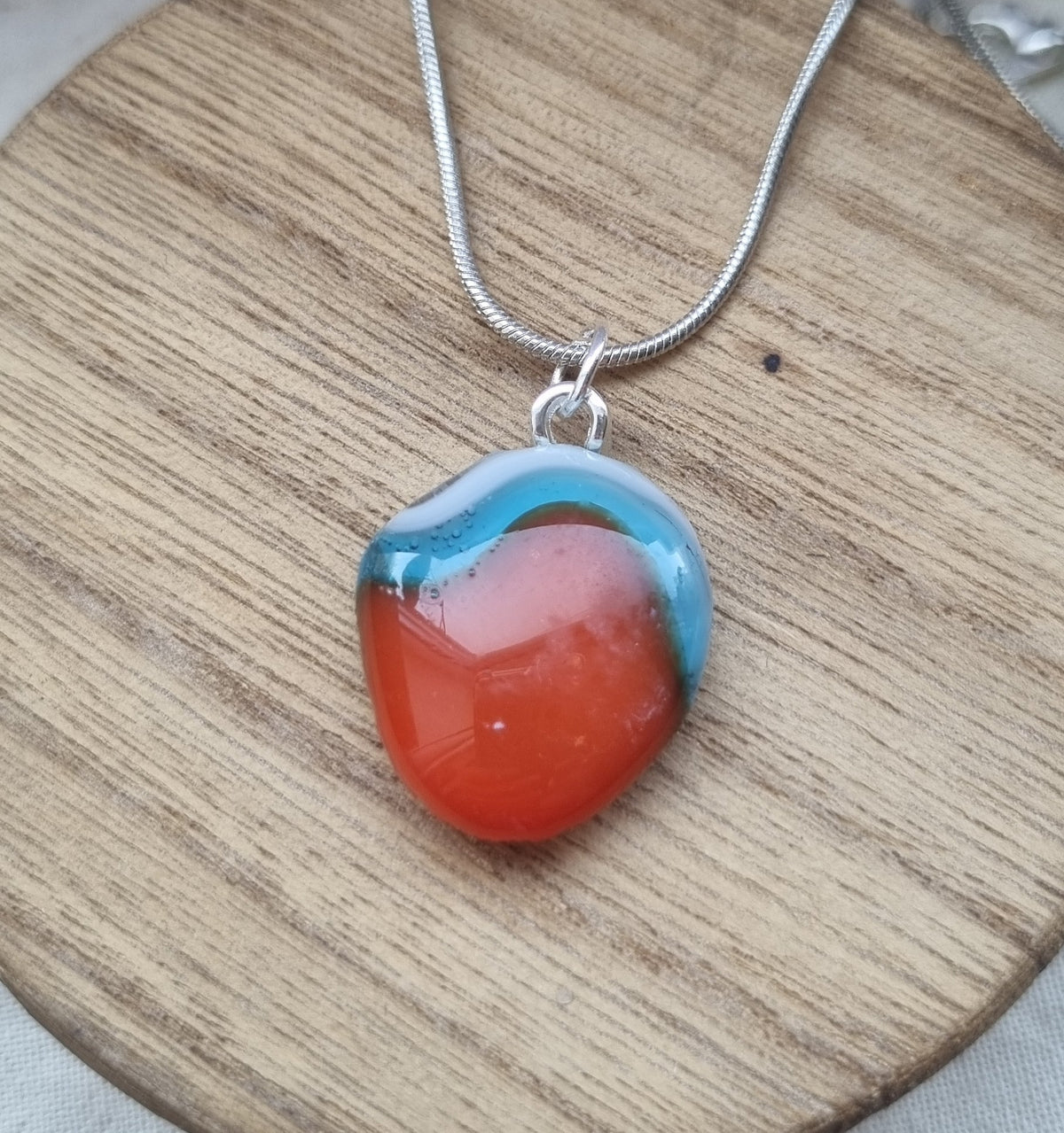 Handmade glass pebble kingfisher inspired pendant