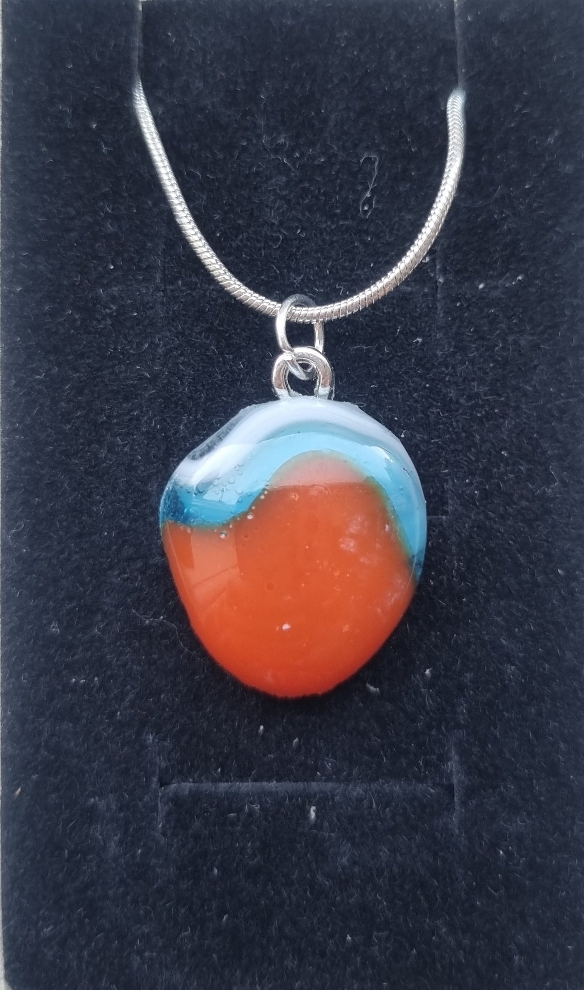 Handmade glass pebble kingfisher inspired pendant