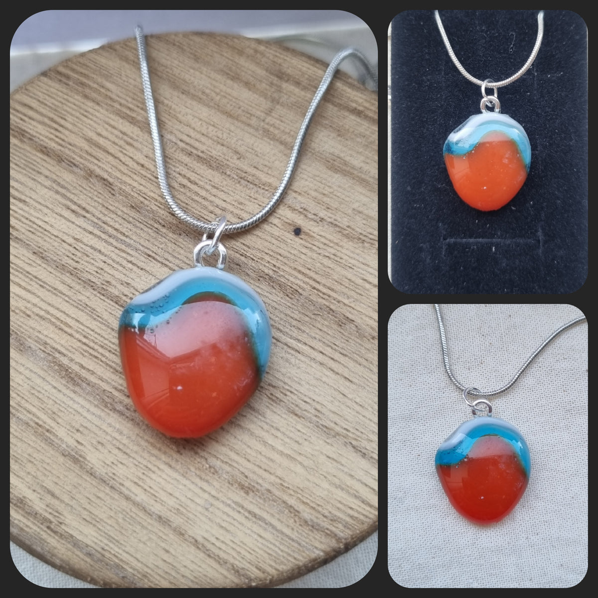 Handmade glass pebble kingfisher inspired pendant