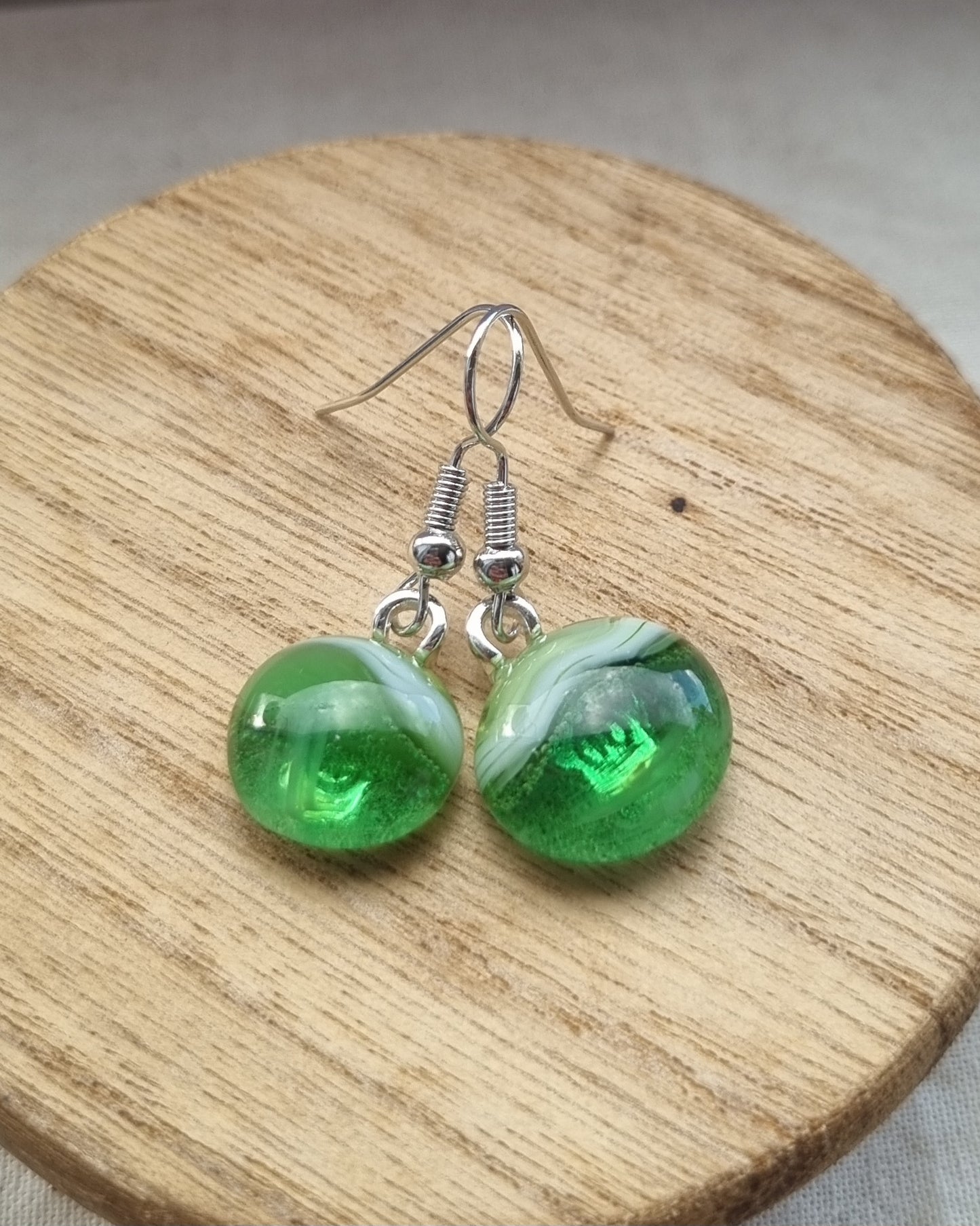 Green handmade glass pebble earrings