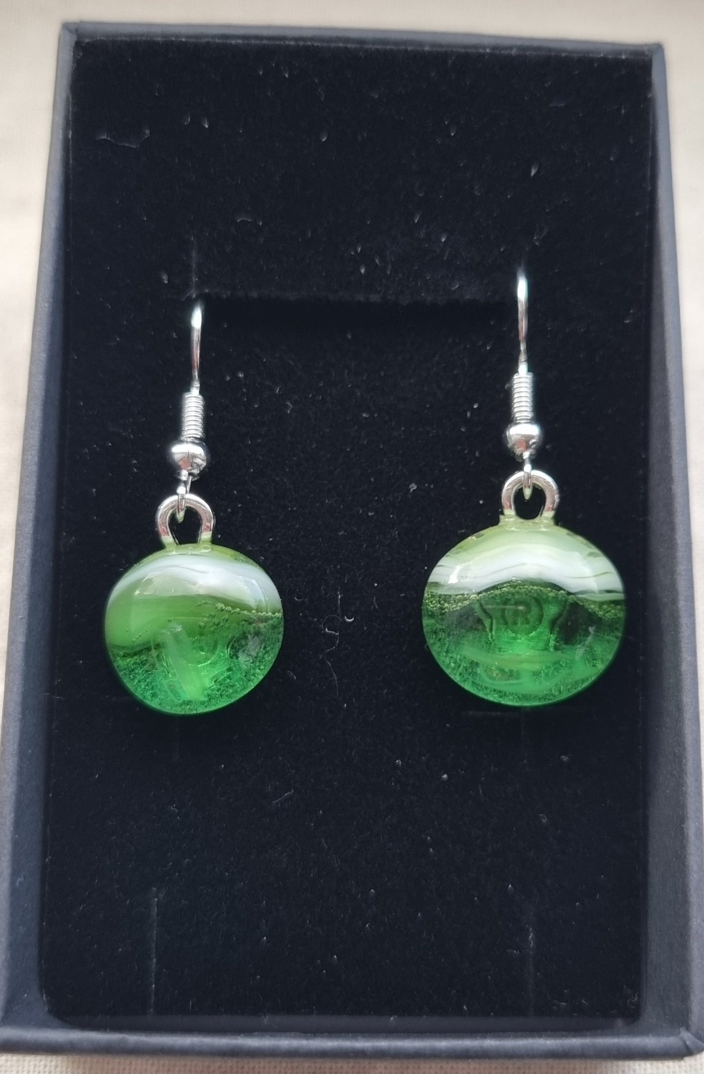 Green handmade glass pebble earrings
