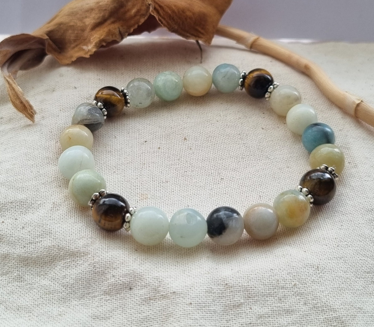 Pretty Amazonite and Tigers eye handmade bracelet