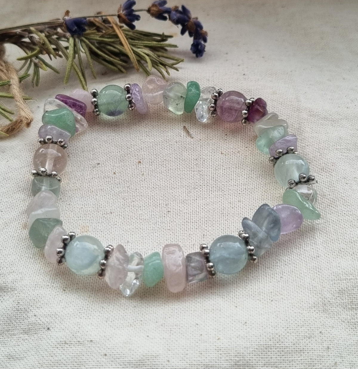 Beautiful Flourite, handmade stretch bracelet
