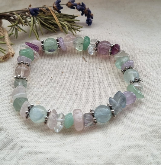 Beautiful Flourite, handmade stretch bracelet