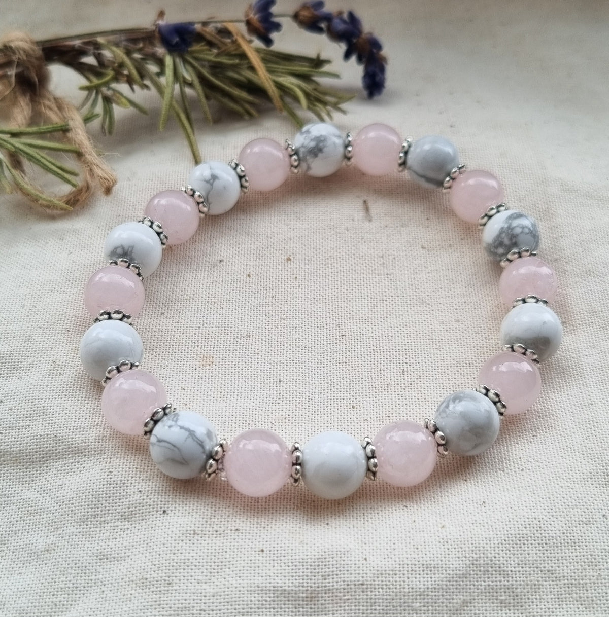 Rose quartz and Howlite handmade stretch bracelet