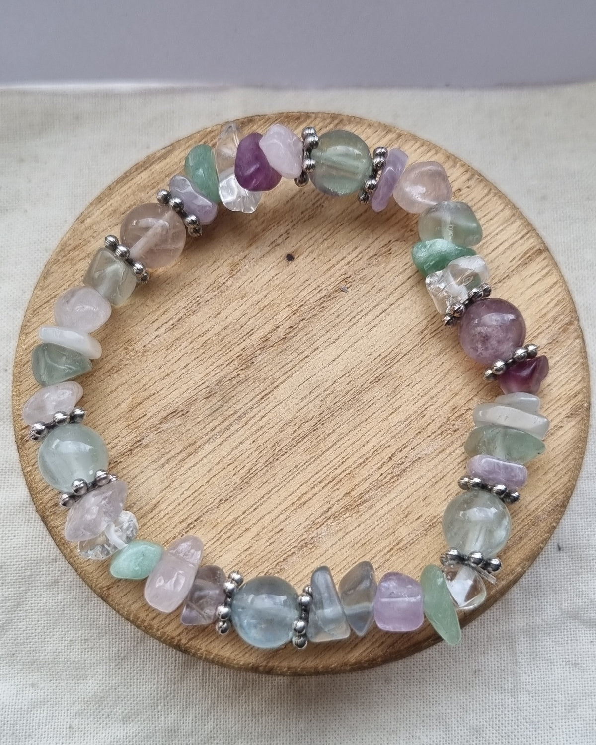 Beautiful Flourite, handmade stretch bracelet
