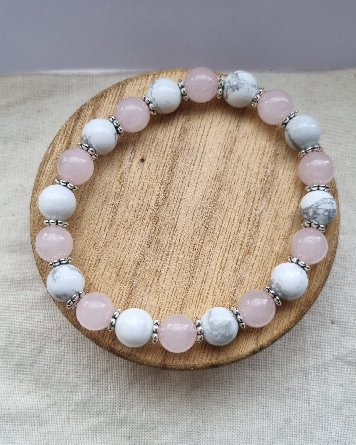 Rose quartz and Howlite handmade stretch bracelet