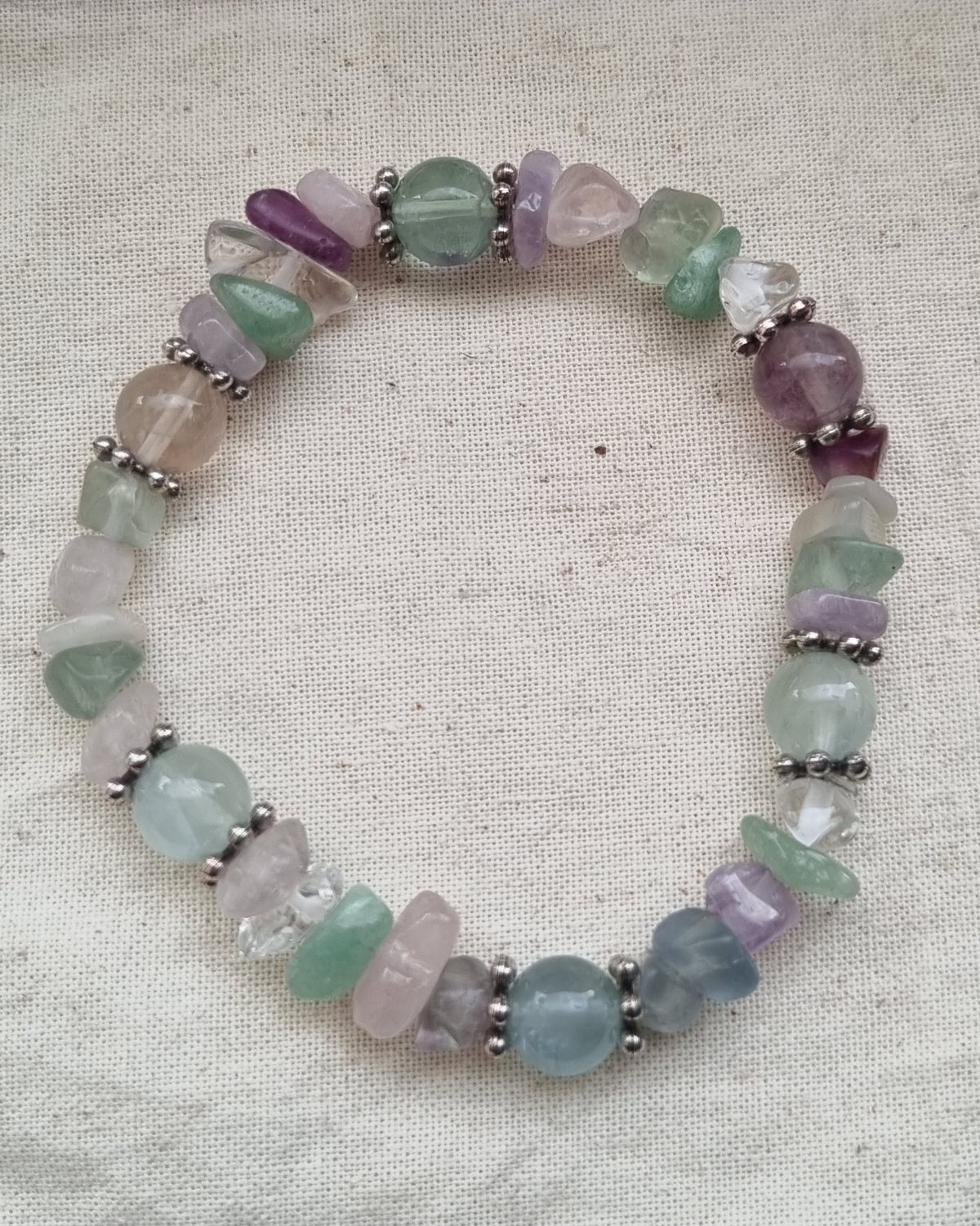 Beautiful Flourite, handmade stretch bracelet