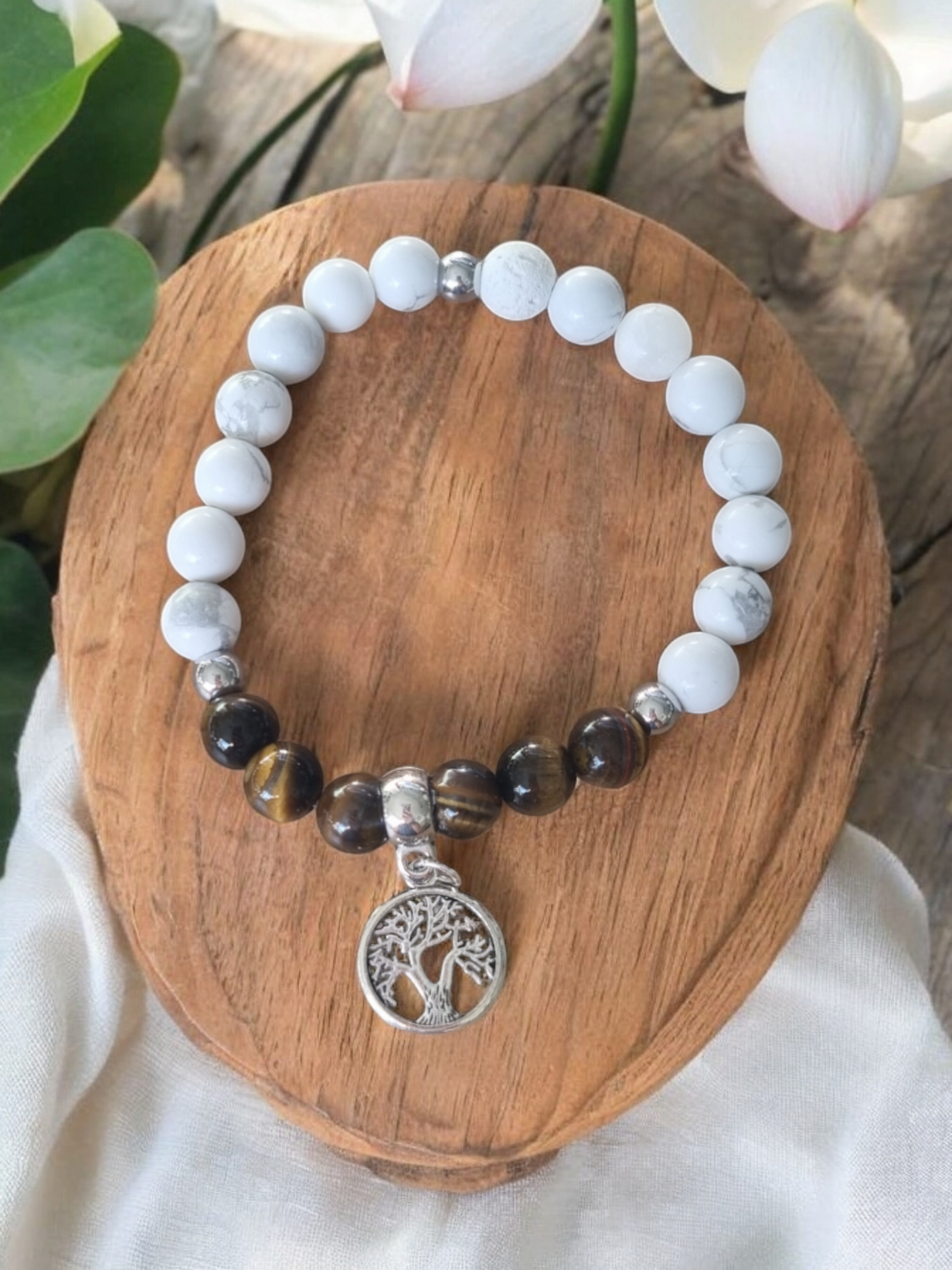 Natural Tigers eye and howlite handmade aromatherapy bracelet