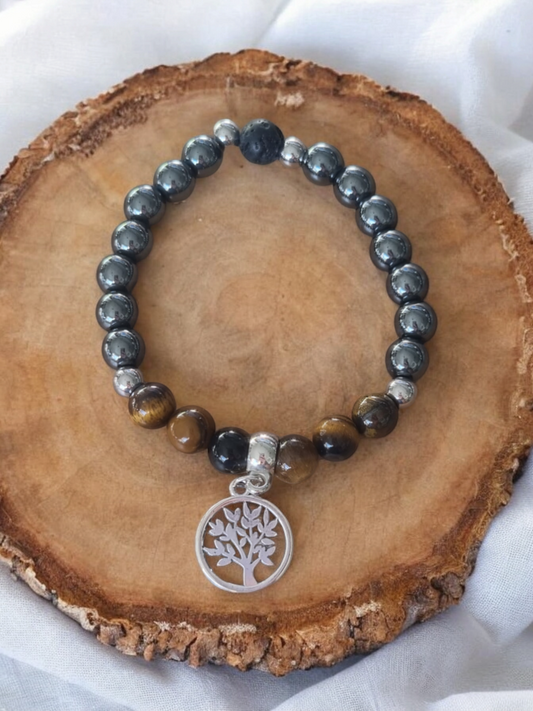 Natural Tigers eye and hematite handmade aromatherapy bracelet