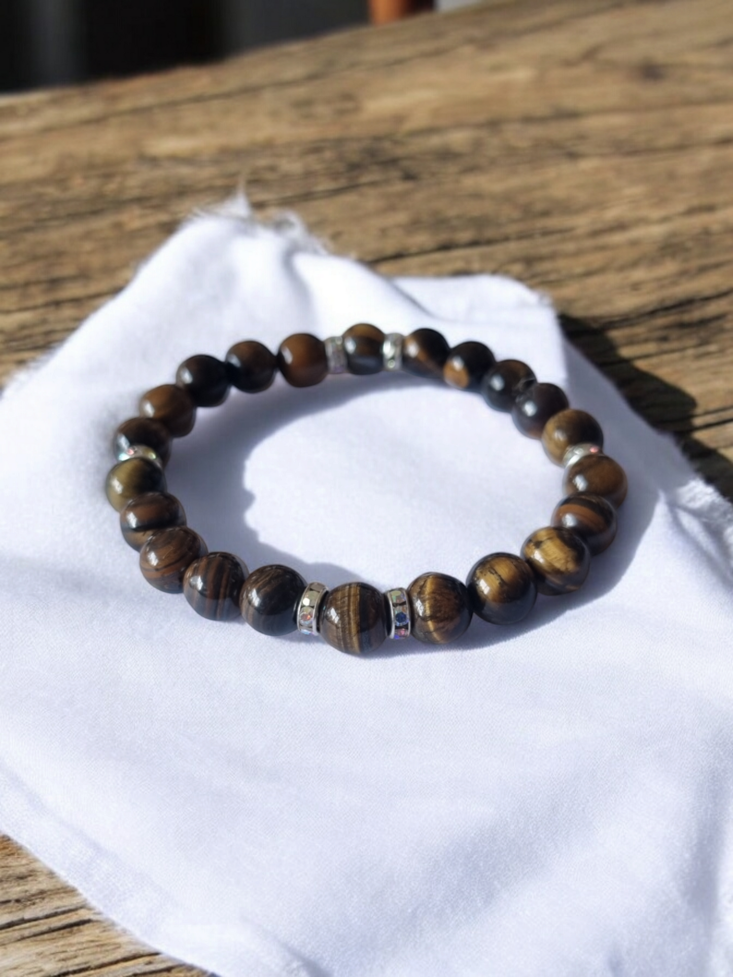 Natural tigers eye handmade beaded bracelet with sparkly Spacers.