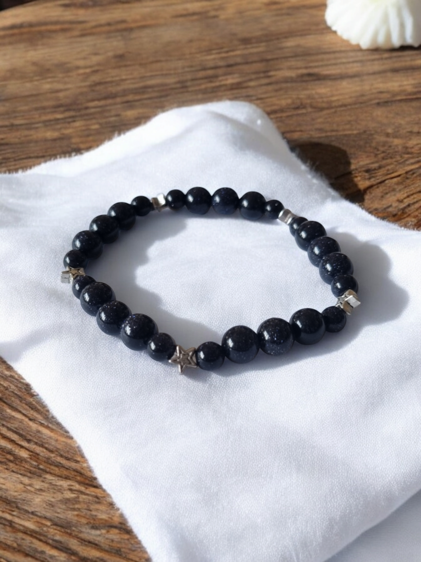 Blue goldstone handmade beaded bracelet.