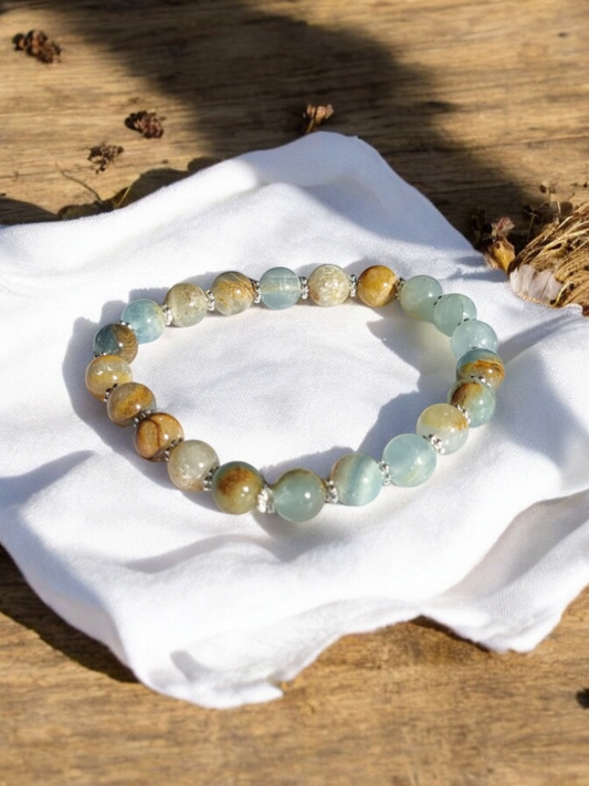 Natural Blue calcite and silver spacer handmade beaded bracelet