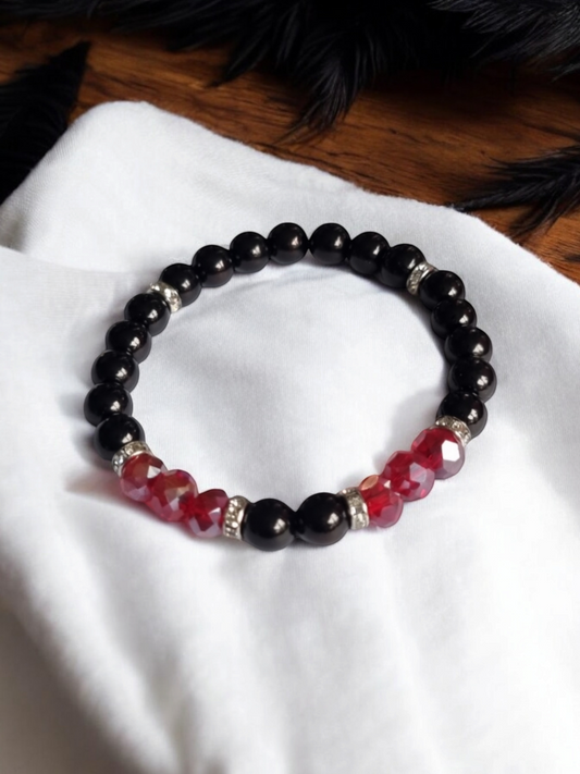 Black swan inspired black and red handmade beaded bracelet