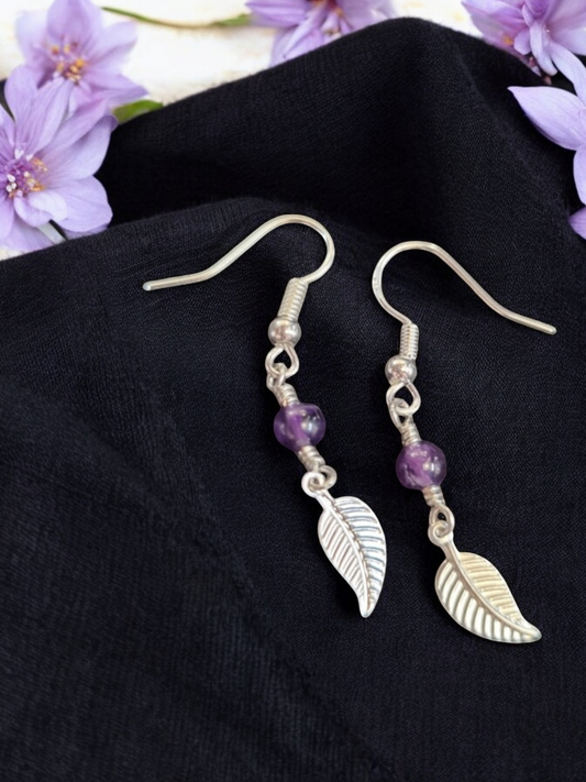 Pretty amethyst and leaf earrings