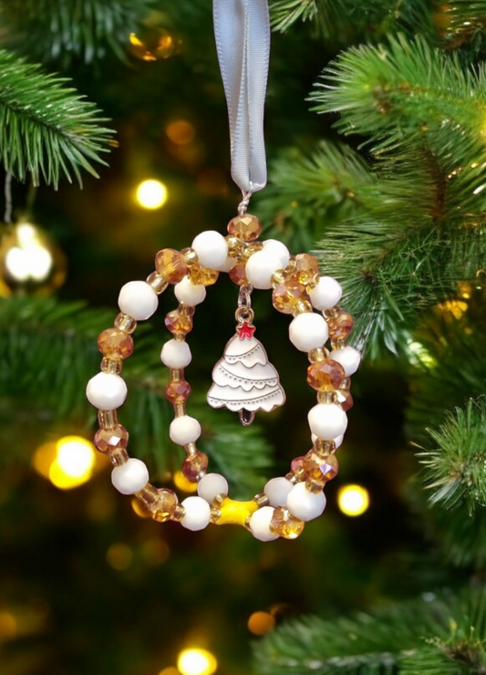 Sparkly handmade Christmas tree decoration, with tree charm.