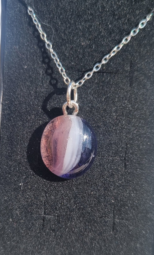 Shades of purple, handmade glass pebble pendant