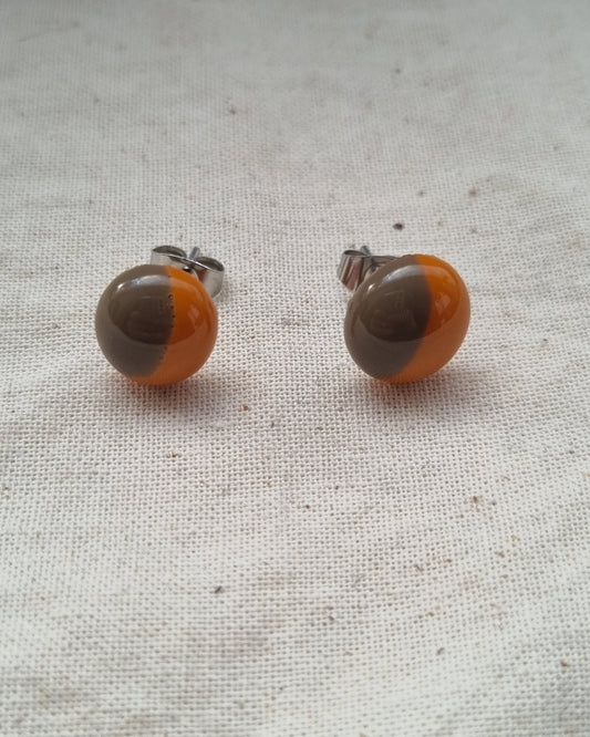 Handmade Brown and caramel coloured, glass pebble stud earrings