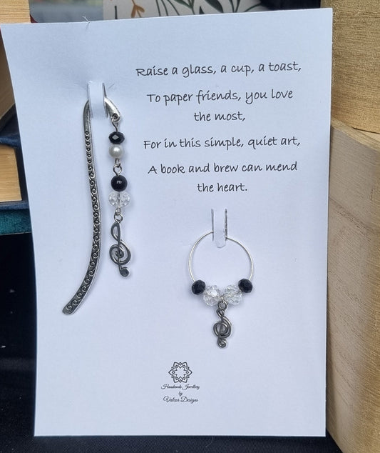 Music themed bookmark and glass charm giftset