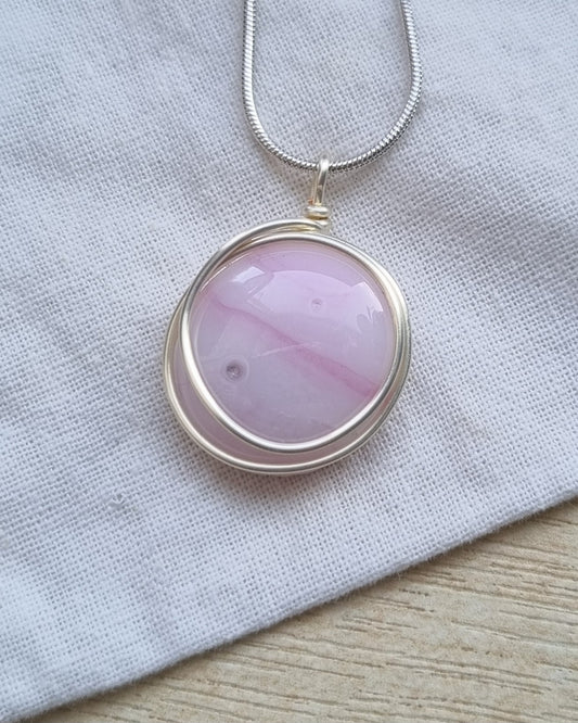 Pretty pale pink glass pebble necklace