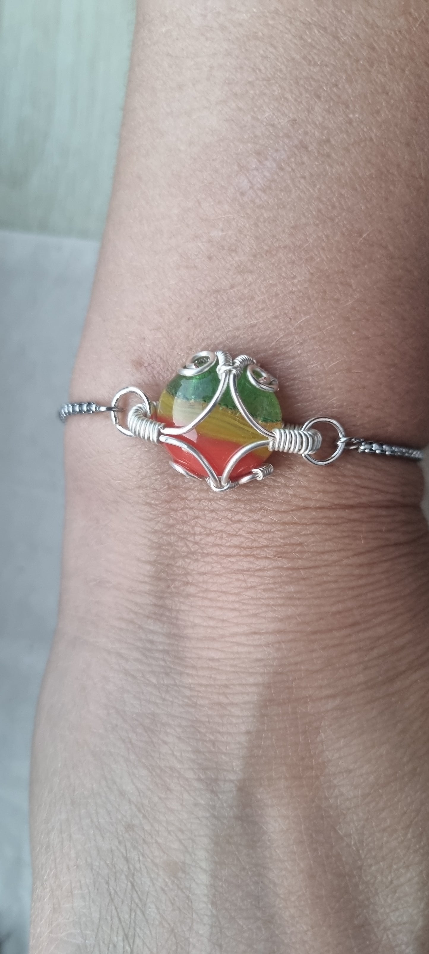 Handmade glass pebble adjustable bracelet