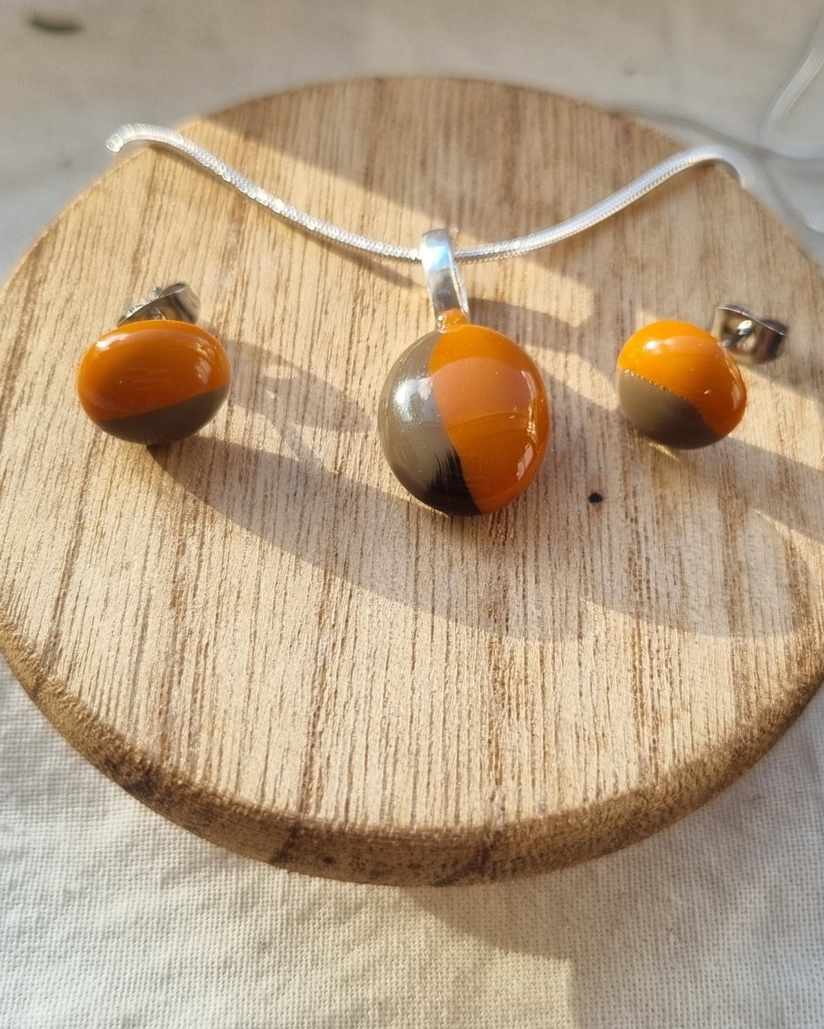 Handmade Brown and caramel coloured, glass pebble stud earrings