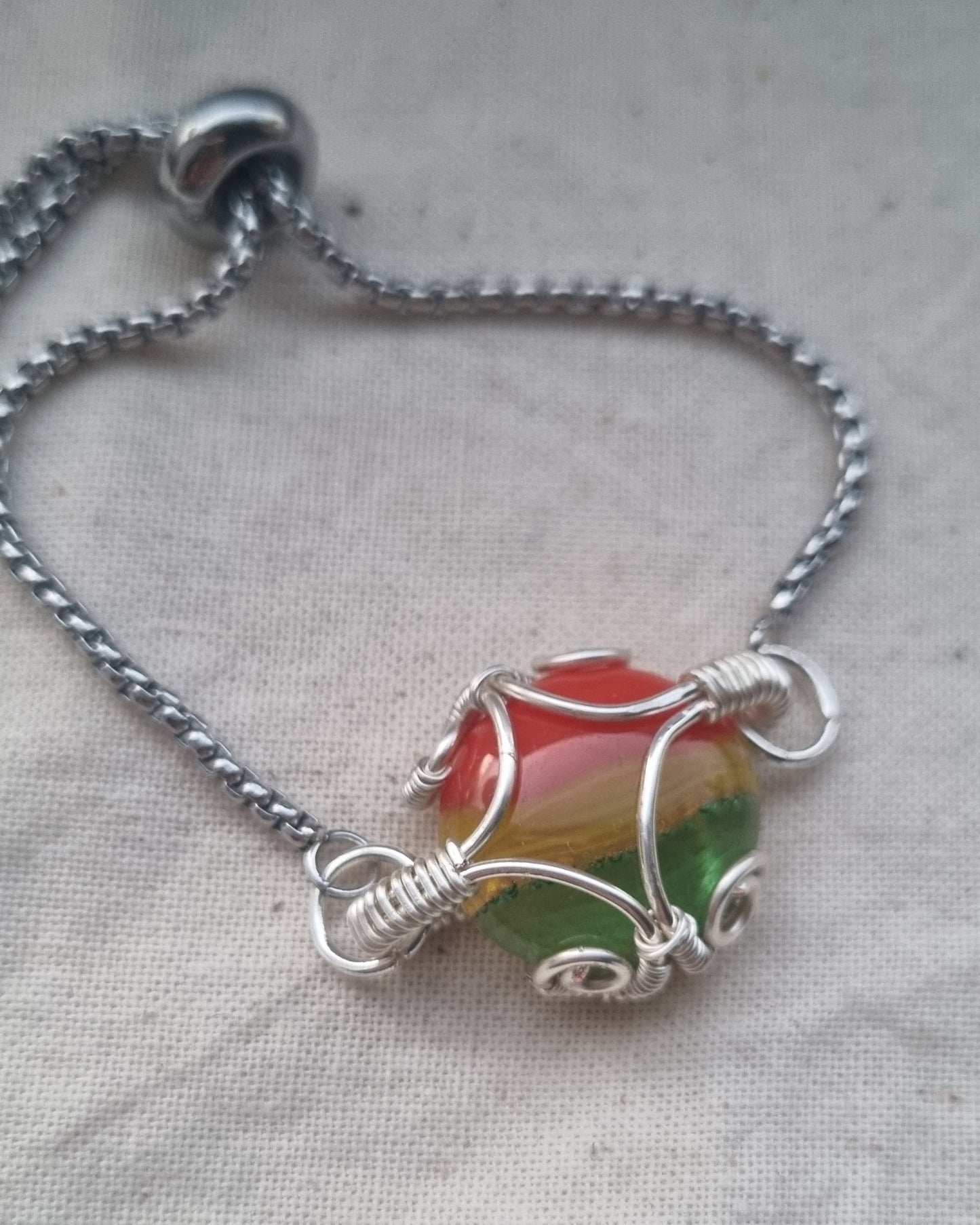 Handmade glass pebble adjustable bracelet