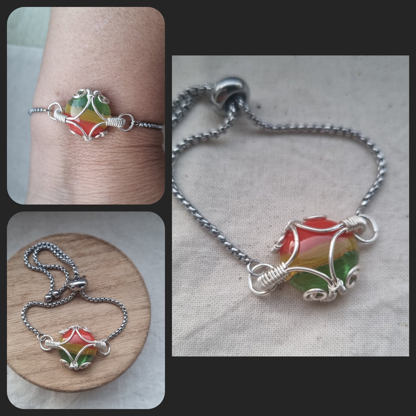 Handmade glass pebble adjustable bracelet
