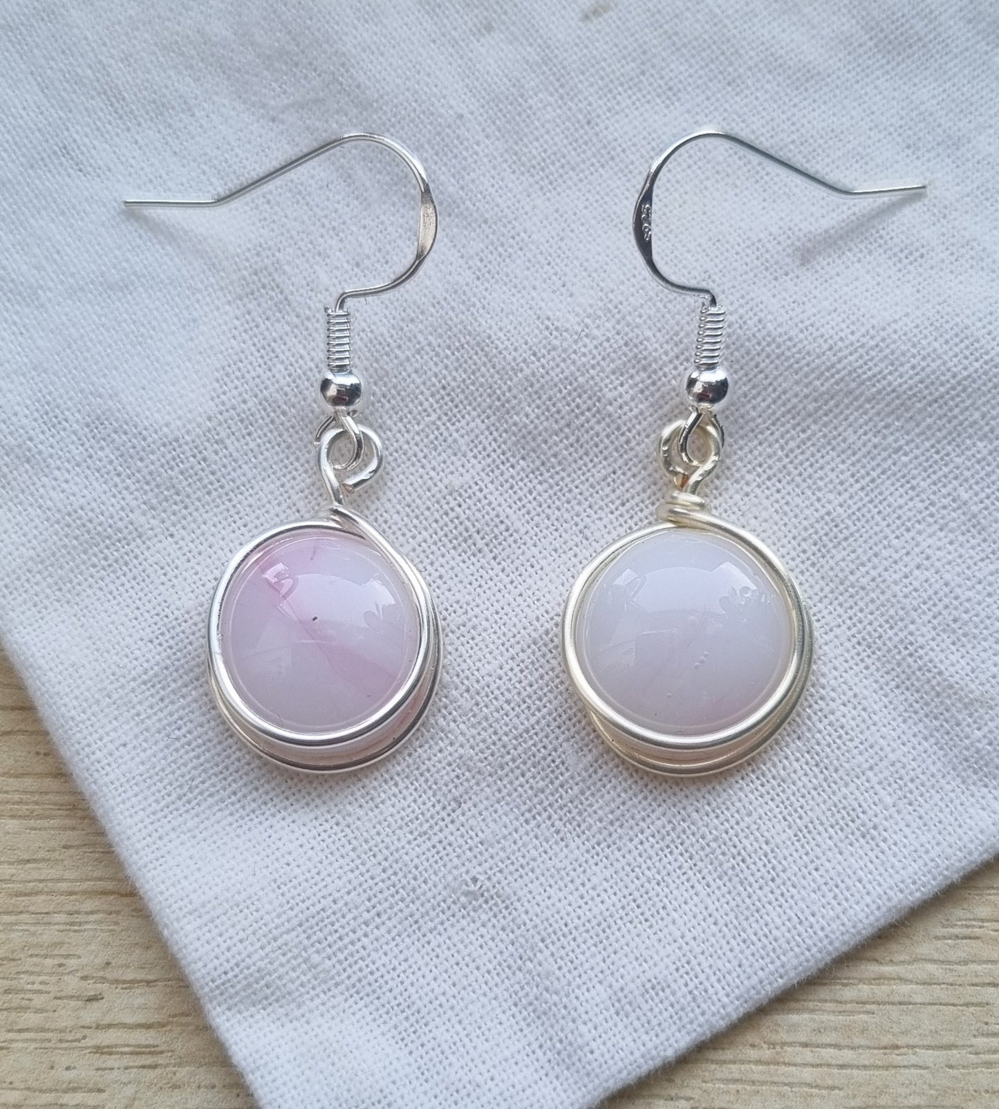 Handmade pale pink glass pebble earrings
